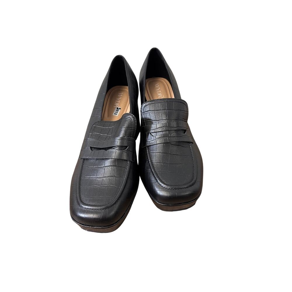 NWOB WYDR Studios Black Platform Mid Heel Penny Loafer Sz 11